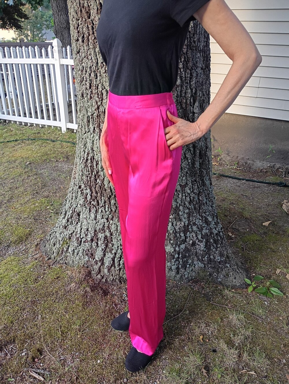 Size Small Zara NWT New High-Rise Satin Pants in Hot Pink Fuscia Wide Leg